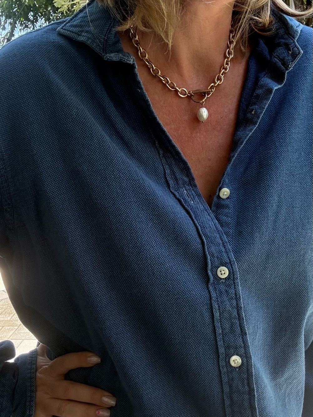 Vintage Ralph Lauren Navy Textured Button-Down Shirt Oversized Woman ( men XL) - Picture 9 of 10